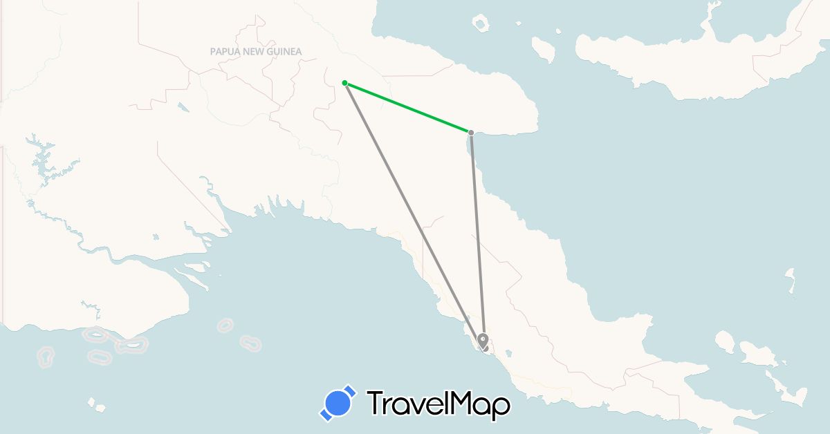TravelMap itinerary: driving, bus, plane in Papua New Guinea (Oceania)